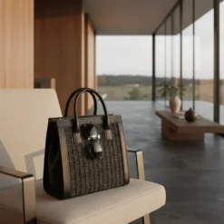 Sac en cuir et jonc 26cm - Noir