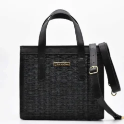 Sac en cuir et jonc 26cm - Noir