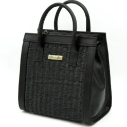 Sac en cuir et jonc 26cm - Noir