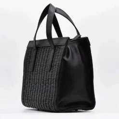 Sac en cuir et jonc 26cm - Noir