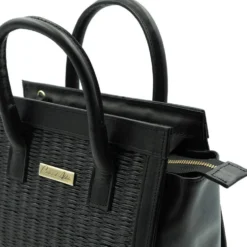 Sac en cuir et jonc 26cm - Noir
