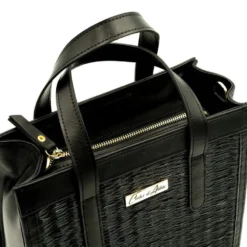 Sac en cuir et jonc 26cm - Noir