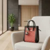 Sac en cuir et jonc 26cm - Rouge & naturel
