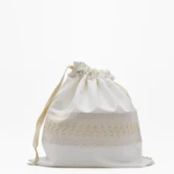 Sac pochette en lin brodé beige 40x40cm
