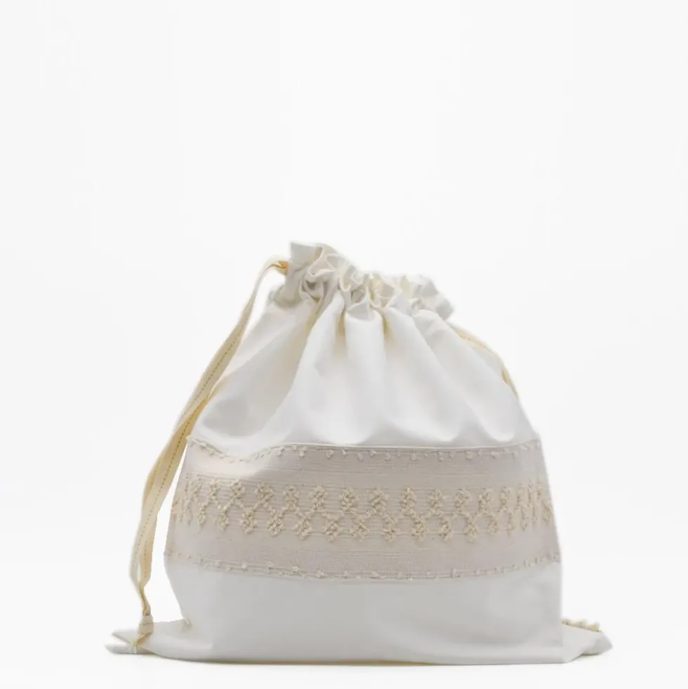 Sac pochette en lin brodé beige 40x40cm