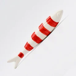 Sardine rayée en céramique de Caldas da Rainha - Blanc & rouge