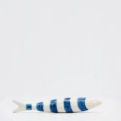 Sardine rayée en céramique de Caldas da Rainha - Blanc & bleu