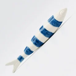 Sardine rayée en céramique de Caldas da Rainha - Blanc & bleu