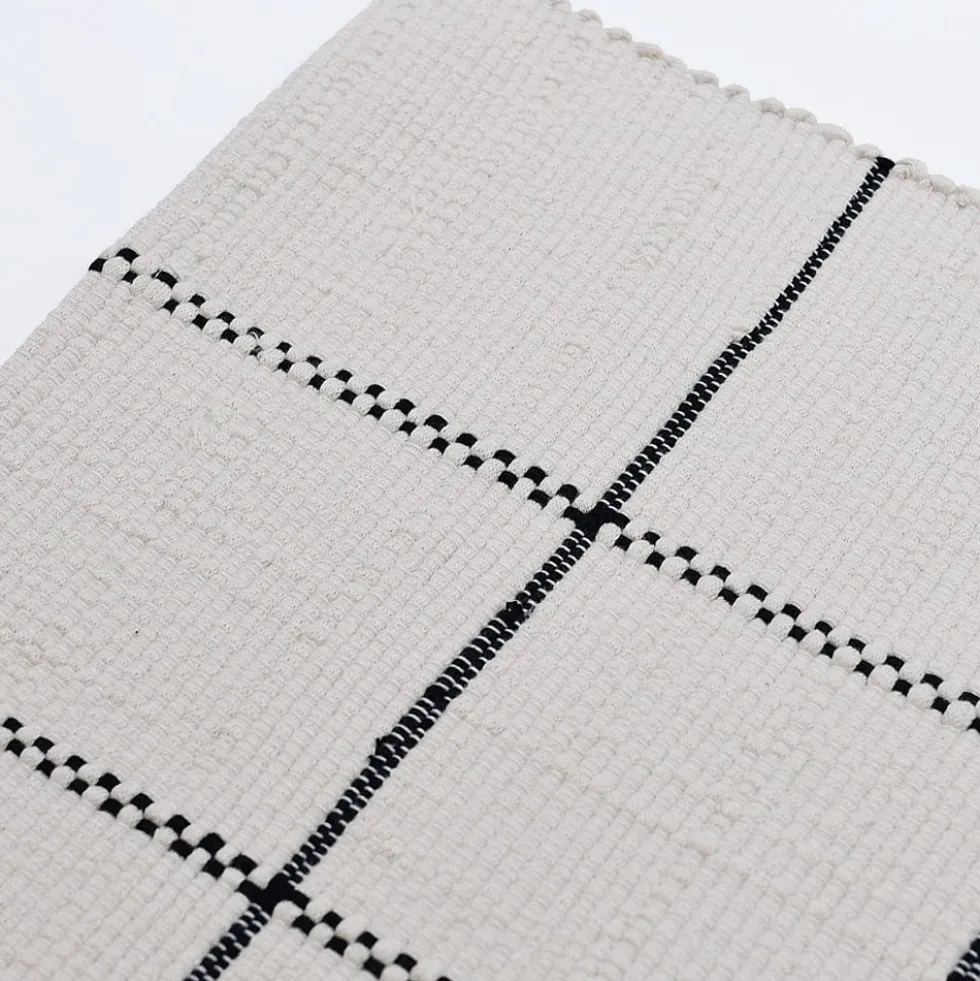 Set de table en coton recyclé - Blanc cassé et noir