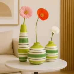 Soliflore en céramique rayé - Vert