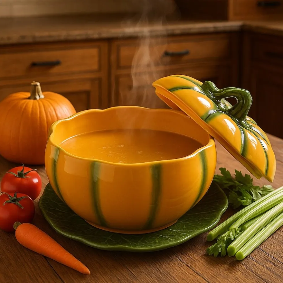 Soupière en céramique en forme de citrouille