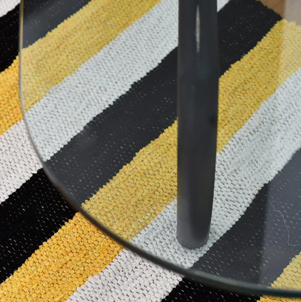 Tapis Artisanal rayé - Noir. jaune. beige