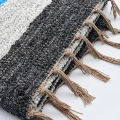 Tapis Artisanal rayé -Turquoise . gris. gris foncé