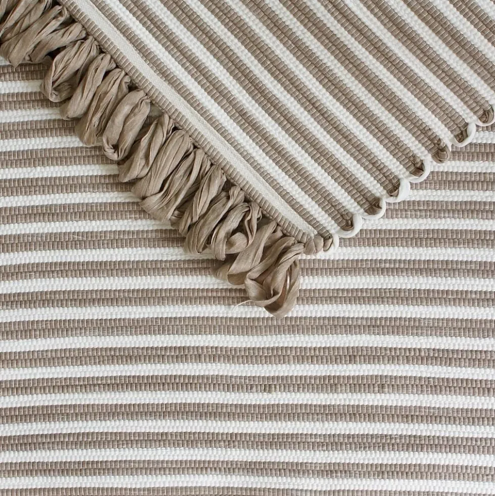 Tapis coton rayé Café et blanc