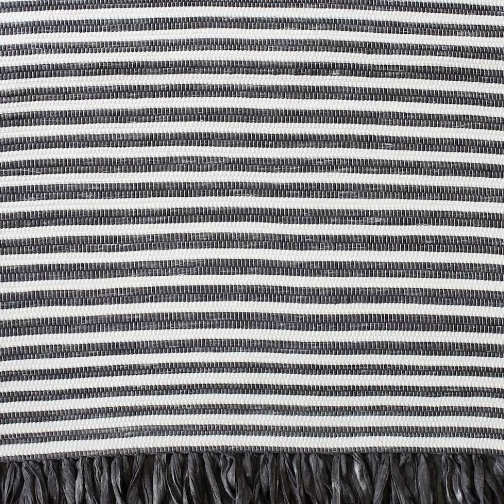 Tapis coton rayé Gris et blanc