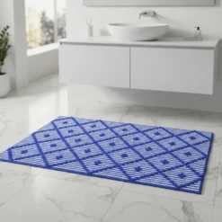 Tapis de salle de bain 100x50 - Bleu & Blanc