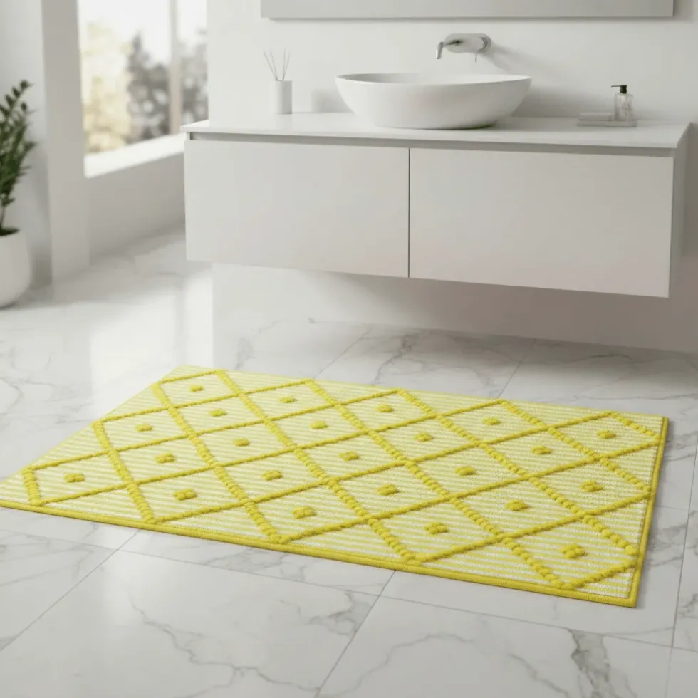 Tapis de salle de bain 100x50 - Jaune & Blanc