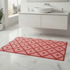 Tapis de salle de bain 100x50 - Rouge & Blanc