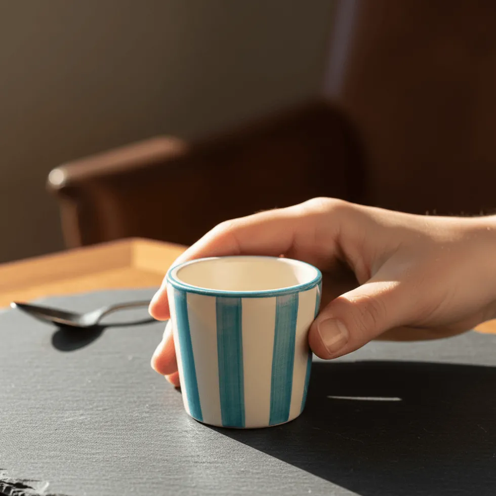 Tasse à espresso rayée "Costa Nova Mar" - Turquoise