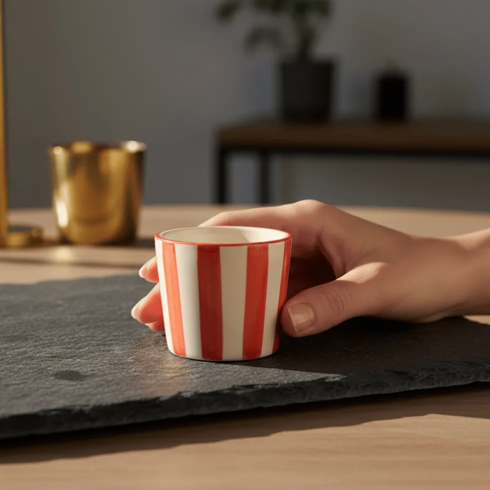 Tasse à espresso rayée "Costa Nova Mar" - Rouge