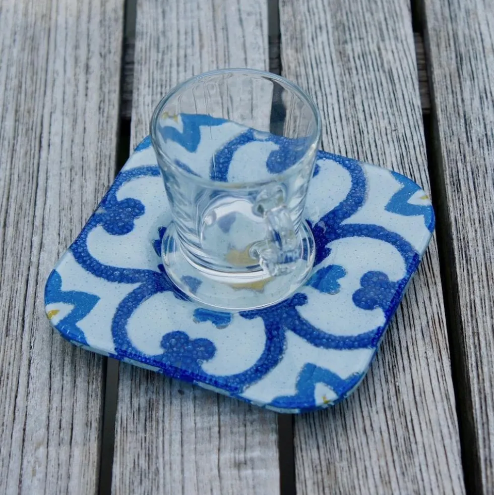 Tasse et sous tasse en verre fusionné "Azulejos"