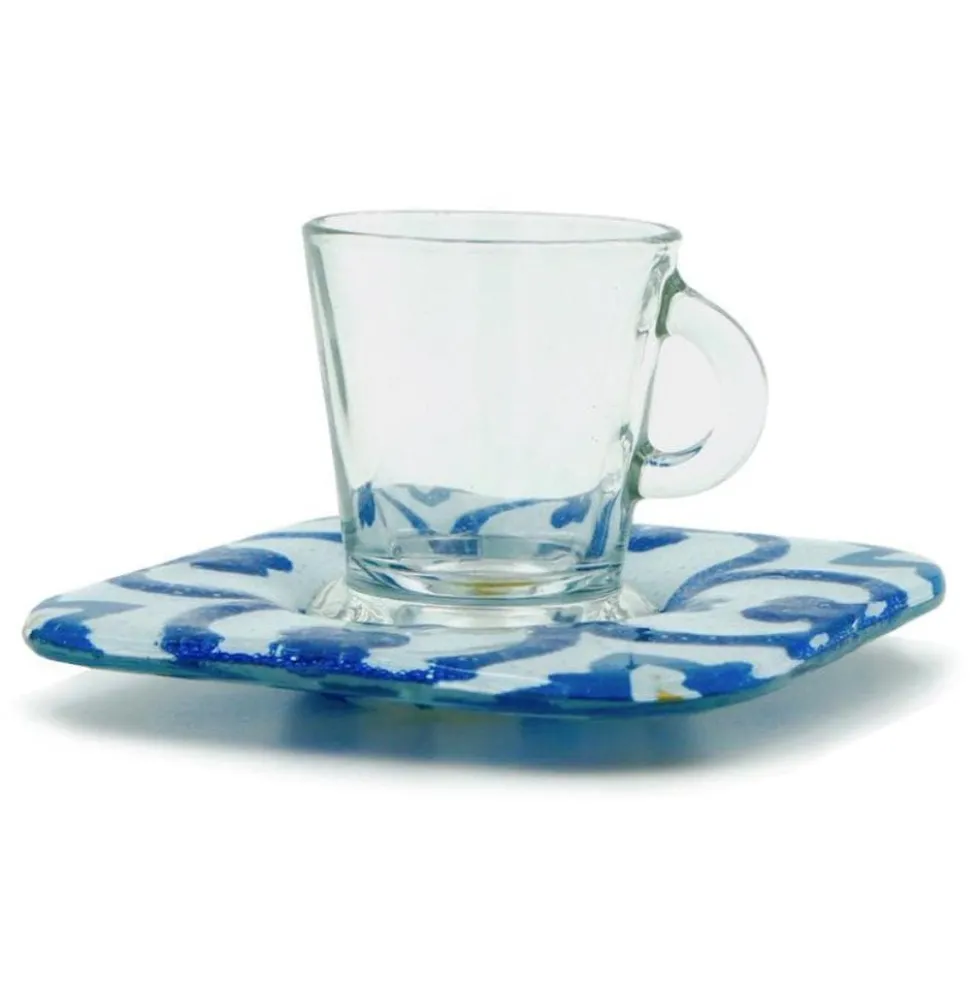 Tasse et sous tasse en verre fusionné "Azulejos"