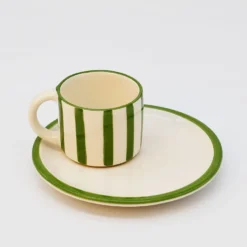 Tasse et sous-tasse rayés "Costa Nova Mar" - Vert