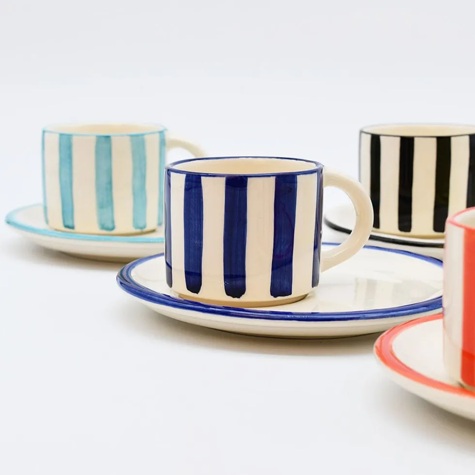 Tasse et sous-tasse rayés "Costa Nova Mar" - Bleu