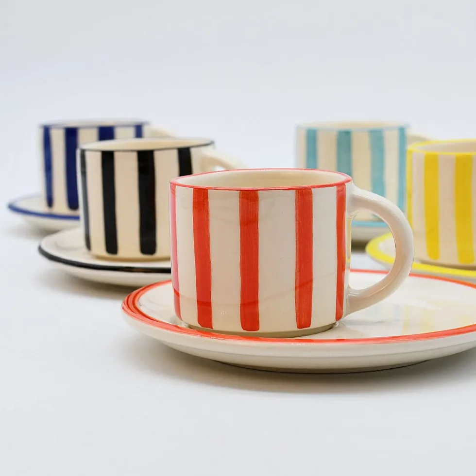 Tasse et sous-tasse rayés "Costa Nova Mar" - Rouge