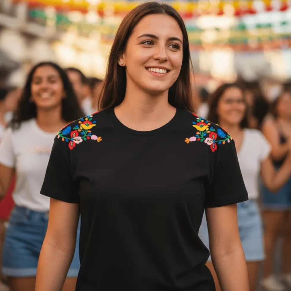 Tee-shirt 'Viana" brodé main - Noir
