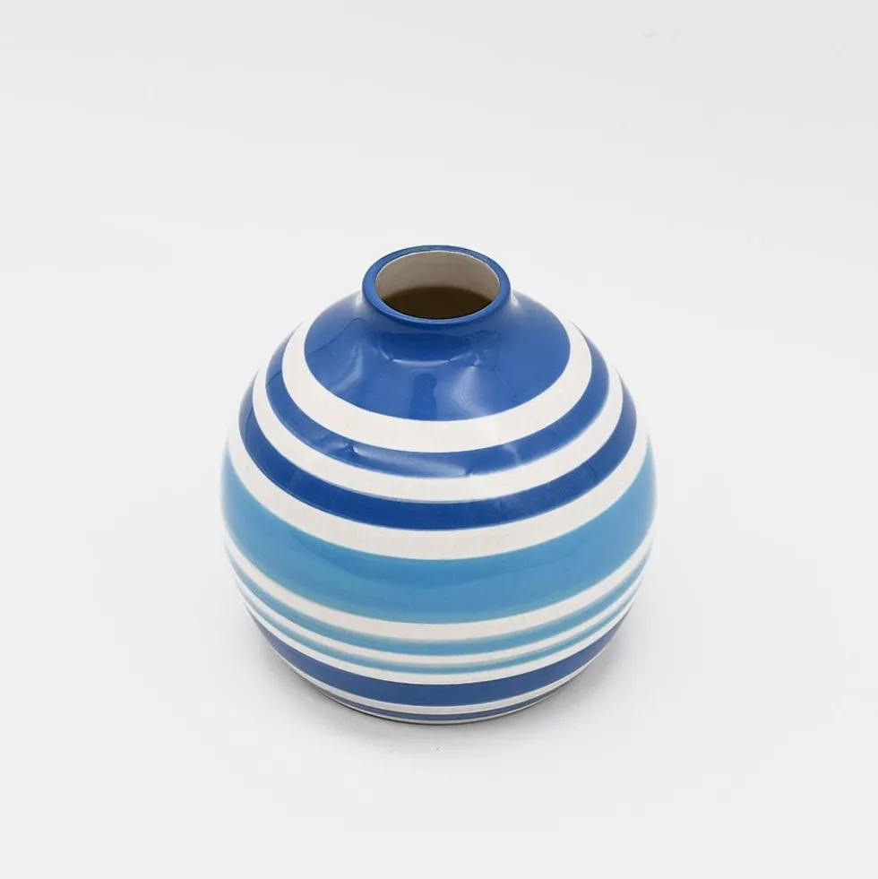 Vase boule rayé - Bleu