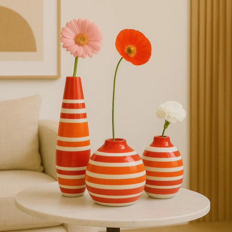 Vase boule rayé - Rouge