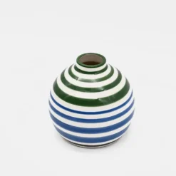 Vase boule rayé - Vert et bleu
