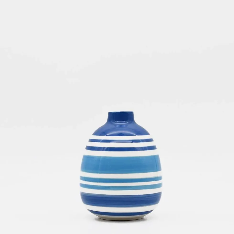 Vase ovale rayé - Bleu