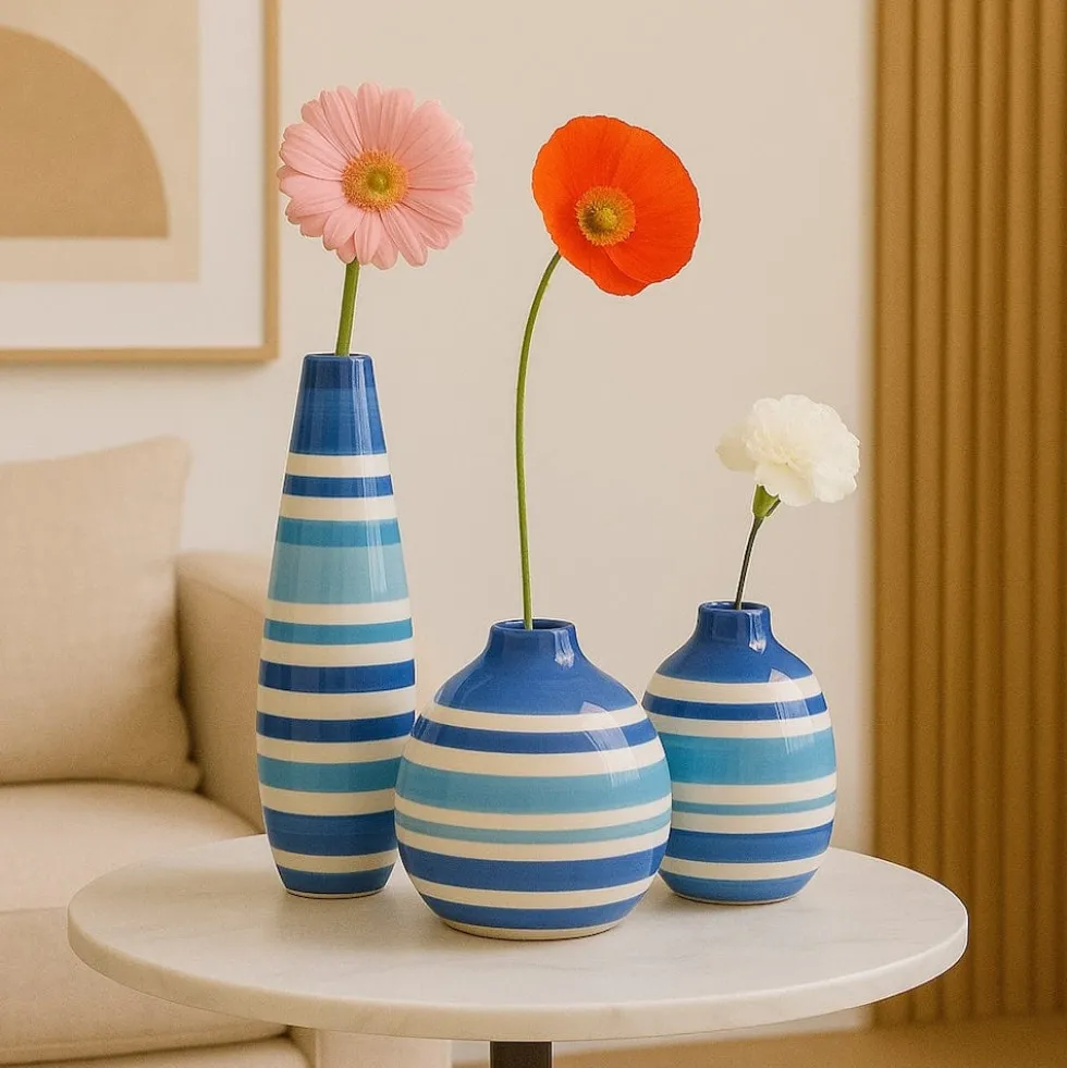 Vase ovale rayé - Bleu