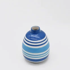 Vase ovale rayé - Bleu