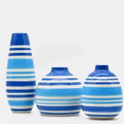 Vase ovale rayé - Bleu
