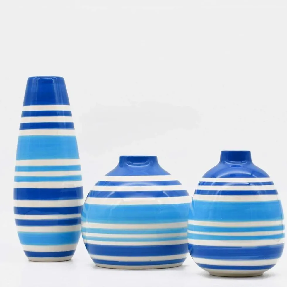 Vase ovale rayé - Bleu