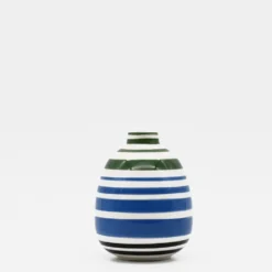 Vase ovale raye - Vert & bleu