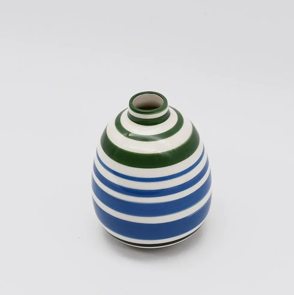 Vase ovale raye - Vert & bleu