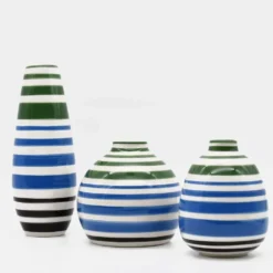 Vase ovale raye - Vert & bleu