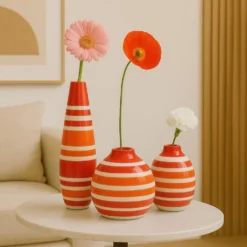 Vase ovale rayé - Rouge