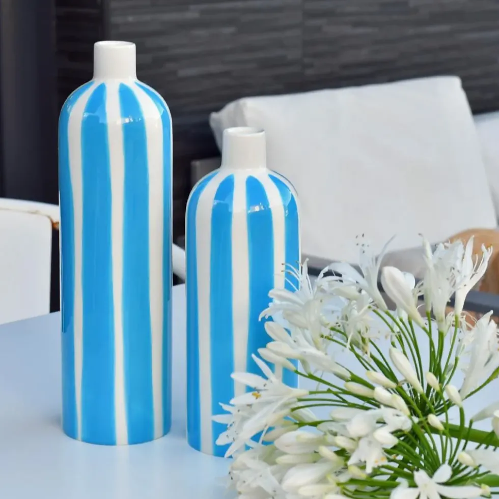 Vase rayé "Costa Nova" - Turquoise
